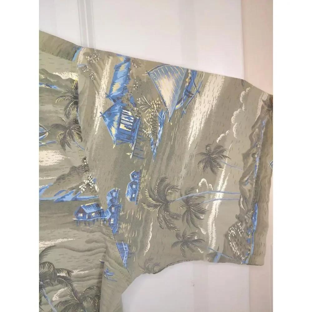 J.Crew Mens Large Hawaiian Camp Shirt Green Tropical Palm Trees Cotton Vintage